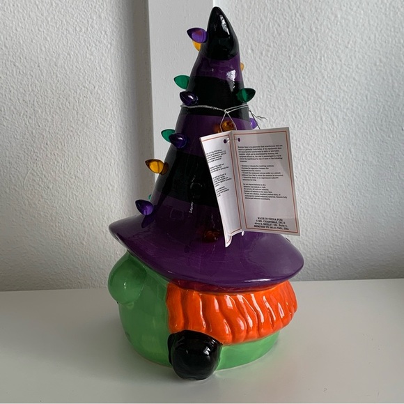 Mr. Halloween Light Up Witch Ceramic Gnome Tree Spooky Boo Scary Decor Green - Picture 6 of 12